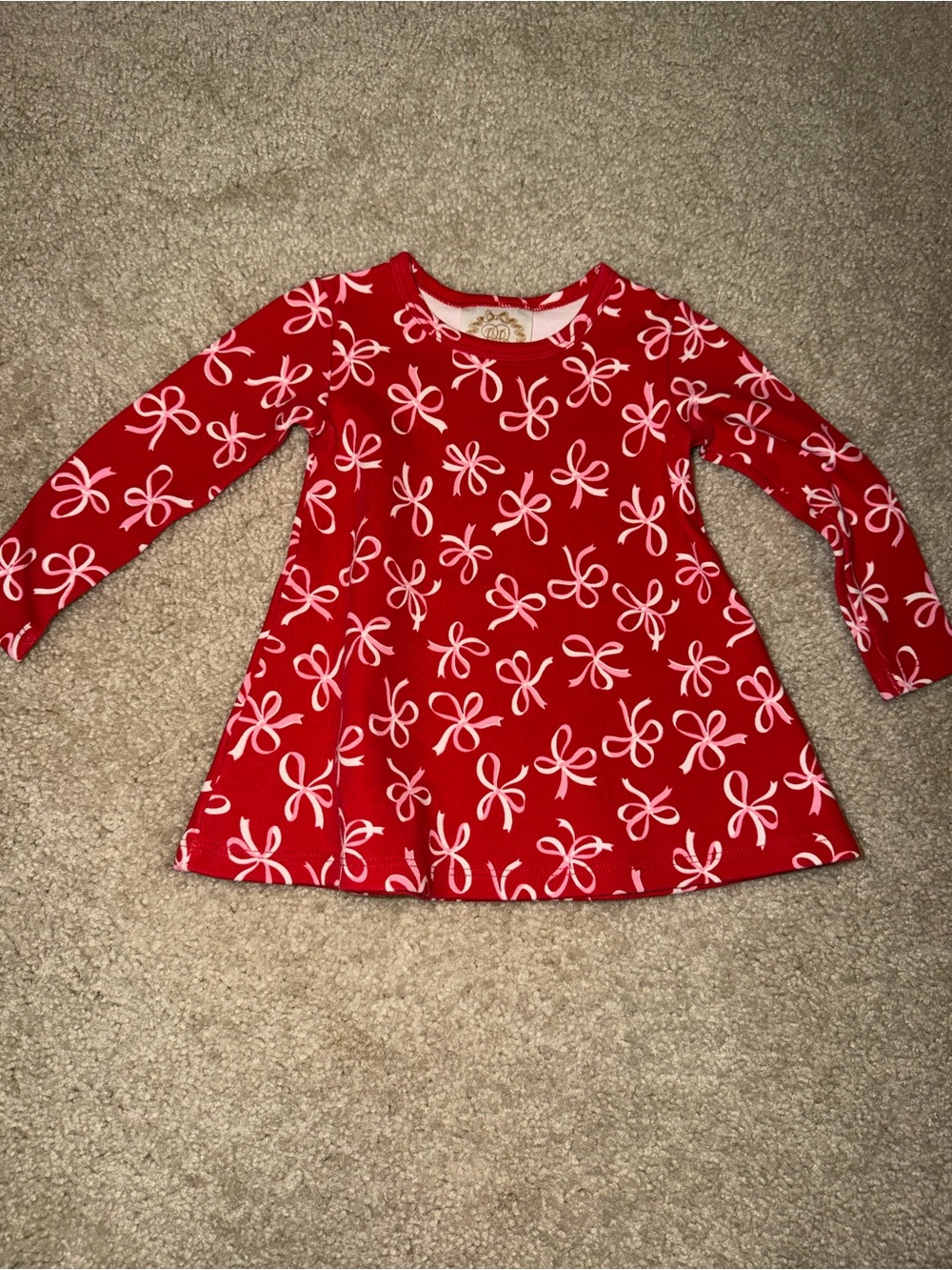 The Beaufort Bonnet Company Red Long-Sleeve Bow Print Dress
